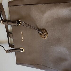 MICHAEL KORS Taupe Saffiano Leather Large Tote Shoulder Bag